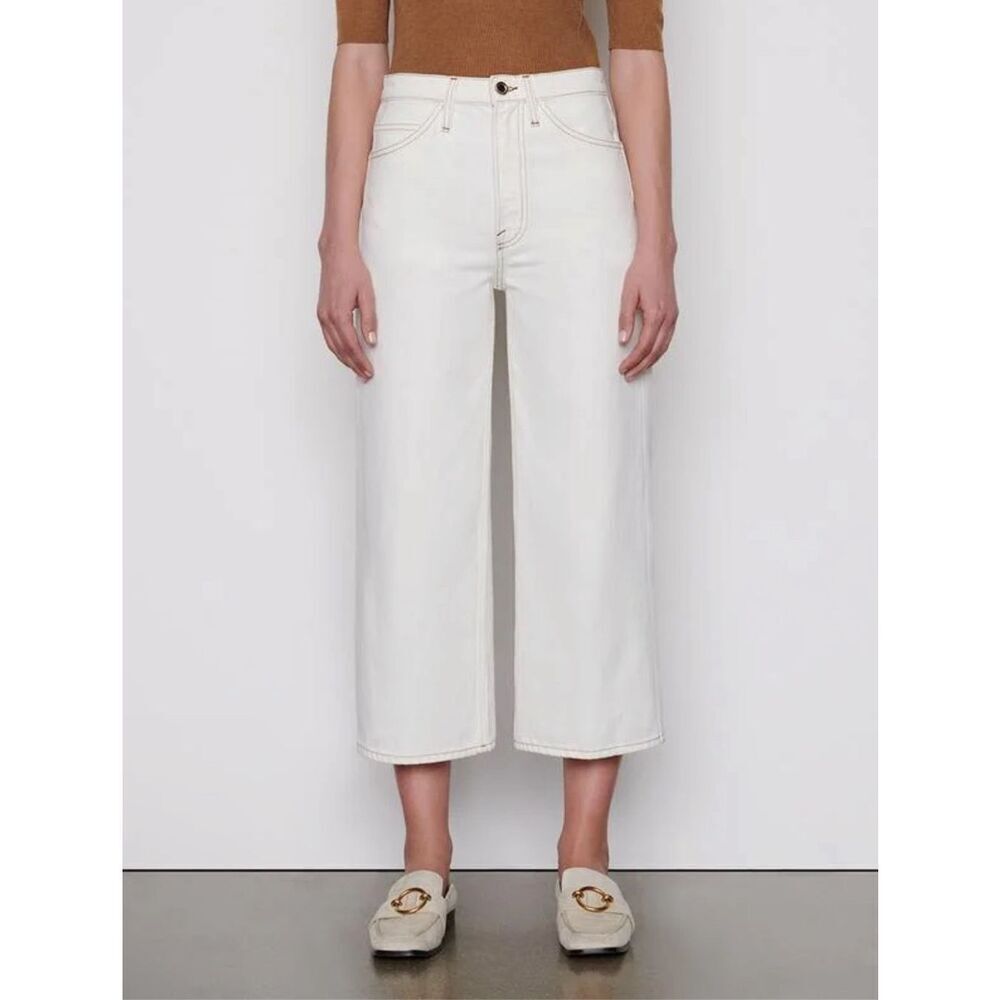 Frame Size 31" Le Italien Wide Leg Cropped Denim Pants Jeans White 100% Cotton